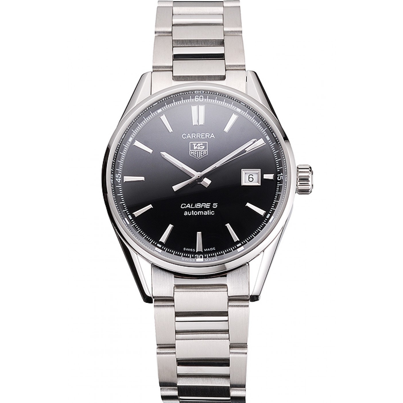 Swiss Tag Heuer Carrera Calibre 5 Black Dial Stainless Steel Case And Bracelet